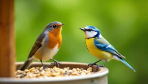 Laut Ornithologen ist Sonnenblumenkerne das einzige Futter das Rotkehlchen und Meisen gleichzeitig anzieht