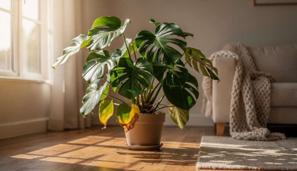 Der Fehler den fast alle mit der Monstera im Winter machen wenn die Blattränder gelb werden